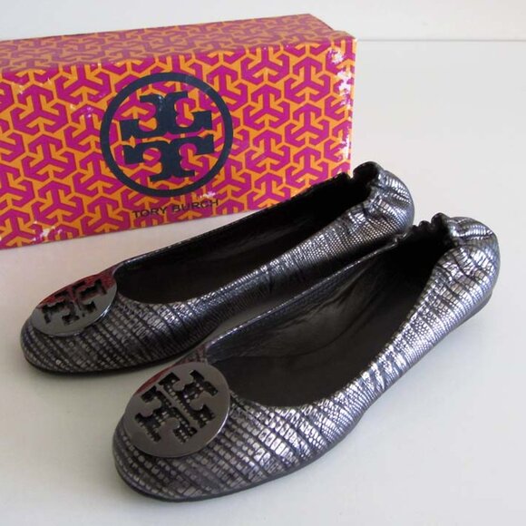 TORY BURCH Reva lizard embossed leather ballet flats 9.5 - Picture 1 of 7